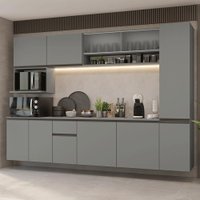 Armário de Cozinha Completa 280 cm Suspensa Cinza Nice Madesa 04