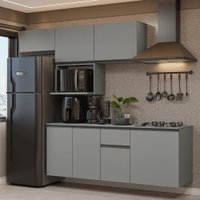 Armário de Cozinha Completa 240 cm Suspensa Cinza Nice Madesa 07