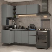 Armário de Cozinha Completa de Canto 265 cm Suspensa Cinza Nice Madesa 06
