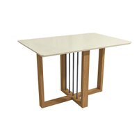 Base Mesa de Jantar Antonela c/ Tampo Madeirado c/ Vidro 120x80cm Canela/Vidro Off White - Kappesberg