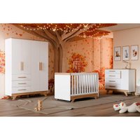 Quarto Infantil Completo Retrô 3 Peças (1GuardaRoupa+1Berço+1Cômoda) QI114 Branco/Amendoa - Peroba