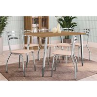 Sala de Jantar Completa Iguaçu c/ Tampo de Madeira 1,60cm + 6 Cadeiras Portugal Cromada/Nude 16 - Kappesberg