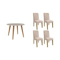 Sala de Jantar Completa Dani c/ Tampo Madeirado c/ Vidro 110cm e 4 Cadeiras Clarice Nature/Suede Nude Bege - Cimol