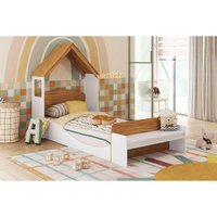 Quarto Infantil Completo 2 Peças (Cama+Cabeceira) Branco/Amendoa - Peroba