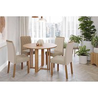 Sala de Jantar Completa Flora Tampo Madeirado 109cm e 4 Cadeiras Juliana Cinamomo - Carvalho/Linho Bege - Cimol