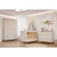 Quarto Infantil Completo Biscoito 3 Peças (Guarda Roupa+Berço+Cômoda) QI106 Off White/Nature - Permóbili Baby