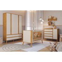 Quarto Infantil Completo Theo 3 Peças (1GuardaRoupa+1Berço+1Cômoda) QI110 Off White/Amendoa - Peroba