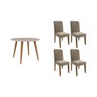 Sala de Jantar Completa Dani c/ Tampo Madeirado c/ Vidro 110cm e 4 Cadeiras Clarice Nature/Suede Joli Chocolate - Cimol