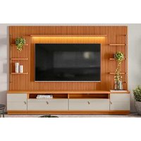 Home p/ TV até 75 Pol Ouro Preto Ripado c/ 2Gav. 2Ptas. 4Prat. e Leds 224x198cm Nature/Off White - Linea Brasil