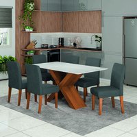Conjunto de Mesa Sala de Jantar Tampo com Vidro 1,60m Grécia 6 Cadeiras Trieste Dobuê - Madeirado/Grafite