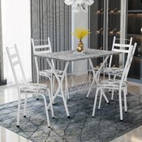 Conjunto de Mesa Sala De Jantar Leia 1m Com 4 Cadeiras Granito Tubular Artefamol - Branco Flor