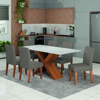 Conjunto de Mesa Sala de Jantar Tampo com Vidro 1,80m Grécia 6 Cadeiras Trieste Dobuê - Madeirado/Mascavo