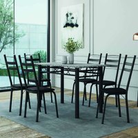Conjunto De Mesa Sala de Jantar Leia Com 6 Cadeiras Tubular Granito 1,40m Artefamol - Preto