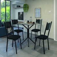 Conjunto de Mesa Sala De Jantar Thais Com 4 Cadeiras Granito Tubular Artefamol - Preto
