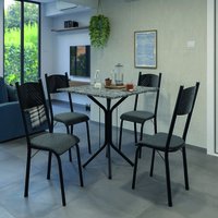Conjunto de Mesa Sala De Jantar Thais Com 4 Cadeiras Granito Tubular Artefamol - Preto/Platina