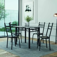 Conjunto De Mesa Sala de Jantar Com 4 Cadeiras Leia Tubular Granito 1,20m Artefamol - Preto/Flor