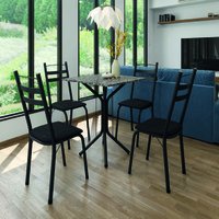 Conjunto De Mesa Sala de Jantar Com 4 Cadeiras Leia Tubular Granito Artefamol - Preto