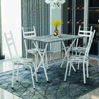 Conjunto de Mesa Sala De Jantar Leia 1,20m Com 4 Cadeiras Granito Tubular Artefamol - Branco Flor