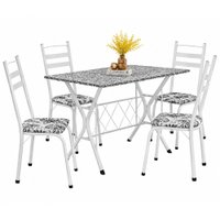 Conjunto de Mesa Sala De Jantar Leia 1,20m Com 4 Cadeiras Granito Tubular Artefamol - Branco Flor