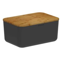 Porta Pães com Tampa Migalheira Bambu 33cm Cesto Preto Organizador Bolos Biscoitos Ou