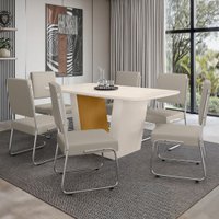 Mesa de Jantar 6 Lugares Viena Monaco com Vidro Cromado/Nature/Off White - Art Panta