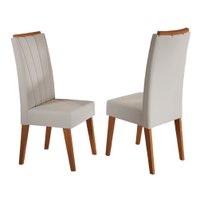 Conjunto com 2 Cadeiras Estofadas Veludo Sala de Jantar Sofia Viero - Madeirado / Bege