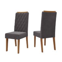 Conjunto com 2 Cadeiras Estofadas Veludo Sala de Jantar Bele Viero - Madeirado / Cinza