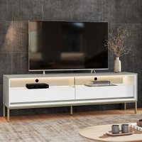 Rack para TV Até 65 Polegadas Fusion 2 Gavetas com Led Off White/Banco Acetinado - Olivar Móveis