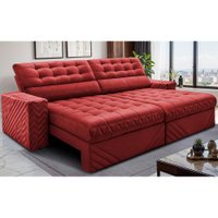 Sofá Retrátil e Reclinável 2,50m Molas Ensacadas Max Spring Velusoft Vermelho Cama inBox