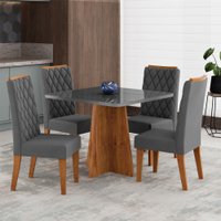 Mesa de Jantar 4 Lugares Cucina com Vidro Mel/Grafite - Viero Móveis
