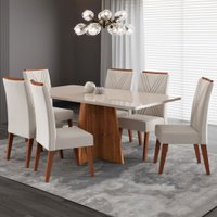Mesa de Jantar 6 Lugares Stilo com Vidro Mel/Off White/Veludo Pastel - Viero Móveis