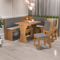 Canto Alemão Hard com 2 Cadeiras Mel/Veludo Cinza - Viero Móveis