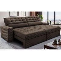 Sofá Retrátil e Reclinável 2,70m Molas Ensacadas Max Spring Velusoft Café Cama inBox