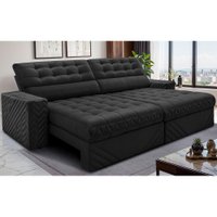 Sofá Retrátil e Reclinável 2,70m Molas Ensacadas Max Spring Velusoft Preto Cama inBox