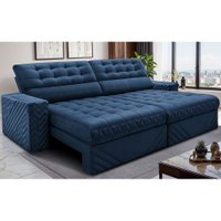 Sofá Retrátil e Reclinável 2,50m Molas Ensacadas Max Spring Velusoft Azul Cama inBox