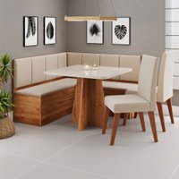 Canto Alemão Gourmet com 2 Cadeiras e Vidro Mel/Off White/Linho Bronze - Viero Móveis
