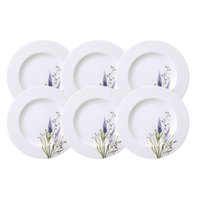 Jogo 6 Pratos de Sobremesa Porcelana Decorada 21cm Tramontina Lilla Mesa Posta Eventos