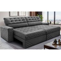 Sofá Retrátil e Reclinável 2,50m Molas Ensacadas Max Spring Velusoft Cinza Cama inBox
