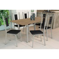 Sala de Jantar Completa Elba c/ Tampo de Madeira 160cm e 6 Cadeiras Florença Niquel/Nogueira - Corano Preto - Kappesberg