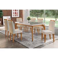 Mesa de Sala Jantar Londrina 180X90cm Mdf Vidro Canto Reto Madeirado Vidro Canto Curvo - Imbuia/Off White - Rufato