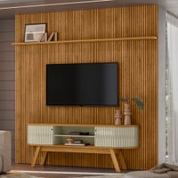 Rack com Painel para TV Até 75 Polegadas Laguna 2 Portas 2 Prateleiras Cumaru/Opala - Madetec