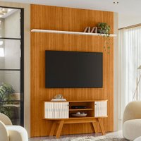 Rack com Painel para TV Até 65 Polegadas 2 Portas 2 Prateleiras Bege Claro Cinamomo/Off White - Madetec