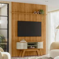 Rack com Painel para TV Até 65 Polegadas 2 Portas 2 Prateleiras Cumaru/Opala Bege - Madetec