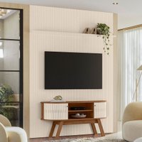 Rack com Painel para TV Até 65 Polegadas 2 Portas 2 Prateleiras Naturale/Off White Branco - Madetec