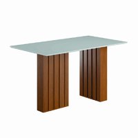 Mesa Sala de Jantar Ripada Tampo com Vidro 1,60m Santiago Madeirado/Off White Dobuê