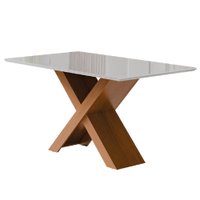 Mesa Sala de Jantar Tampo com Vidro 1,60m Grécia Madeirado/Off White Dobuê