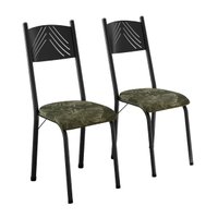 Conjunto Com 2 Cadeiras Liz Artefamol - Preto/Flor