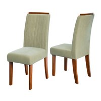 Conjunto de 2 Cadeiras Estofada Sala de Jantar Grécia Dobuê - Madeirado / Bege