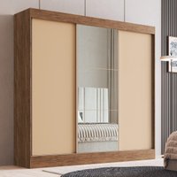 Guarda-Roupa Casal com Espelhos 3 Portas de Correr 4 Gavetas Multimóveis CR35385 Castanho/Nude