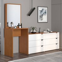 Cômoda Porto 6 Gavetas com Espelho Branco/Freijó - Politorno
